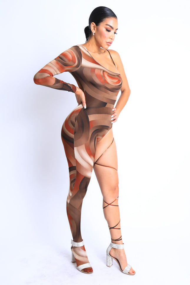Paint Printed One Sleeve Tie Detailed Jumpsuit - Muvin 