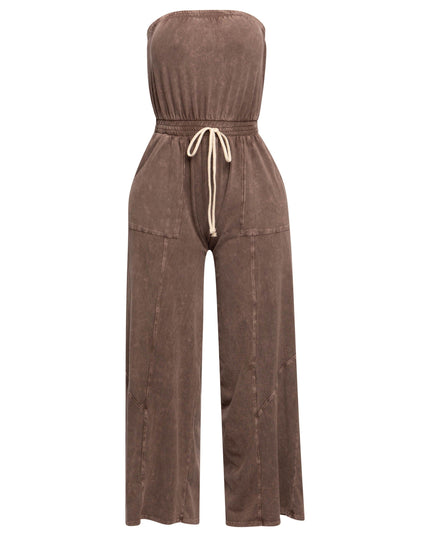 Mineral washed strapless wide leg jumpsuit - Muvin 