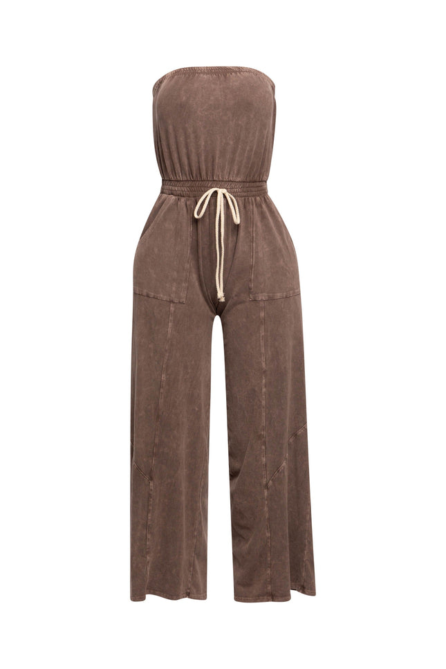 Mineral washed strapless wide leg jumpsuit - Muvin 