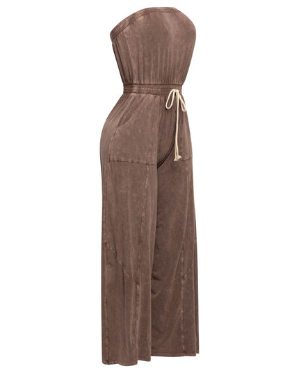 Mineral washed strapless wide leg jumpsuit - Muvin 