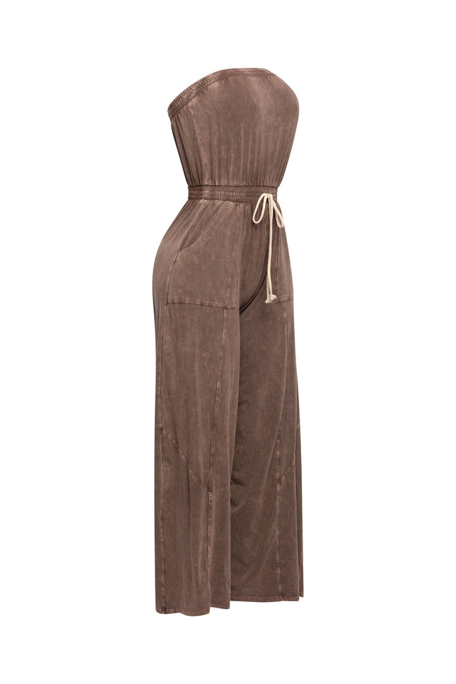 Mineral washed strapless wide leg jumpsuit - Muvin 
