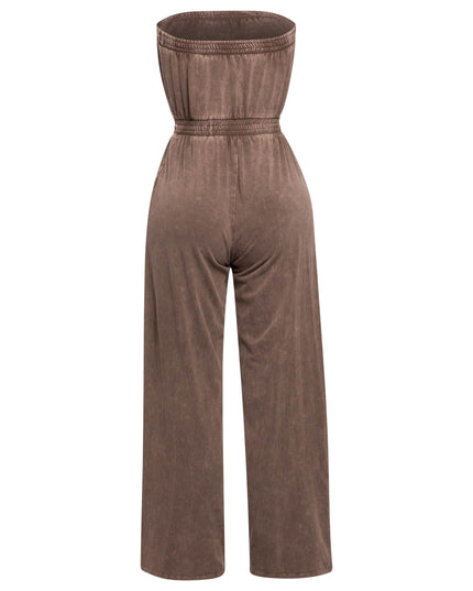 Mineral washed strapless wide leg jumpsuit - Muvin 