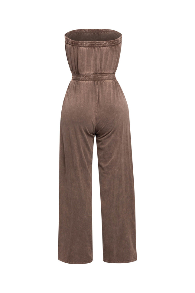Mineral washed strapless wide leg jumpsuit - Muvin 