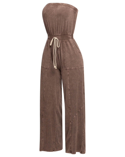 Mineral washed strapless wide leg jumpsuit - Muvin 