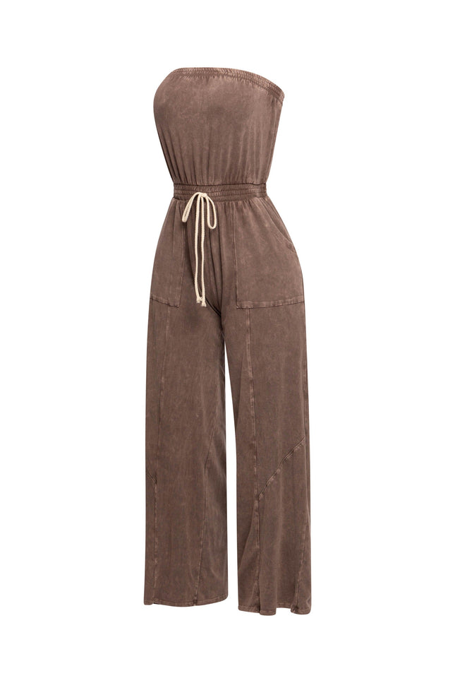 Mineral washed strapless wide leg jumpsuit - Muvin 