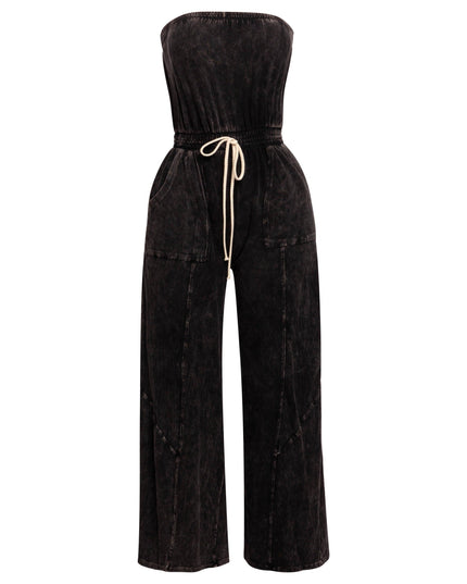Mineral washed strapless wide leg jumpsuit - Muvin 