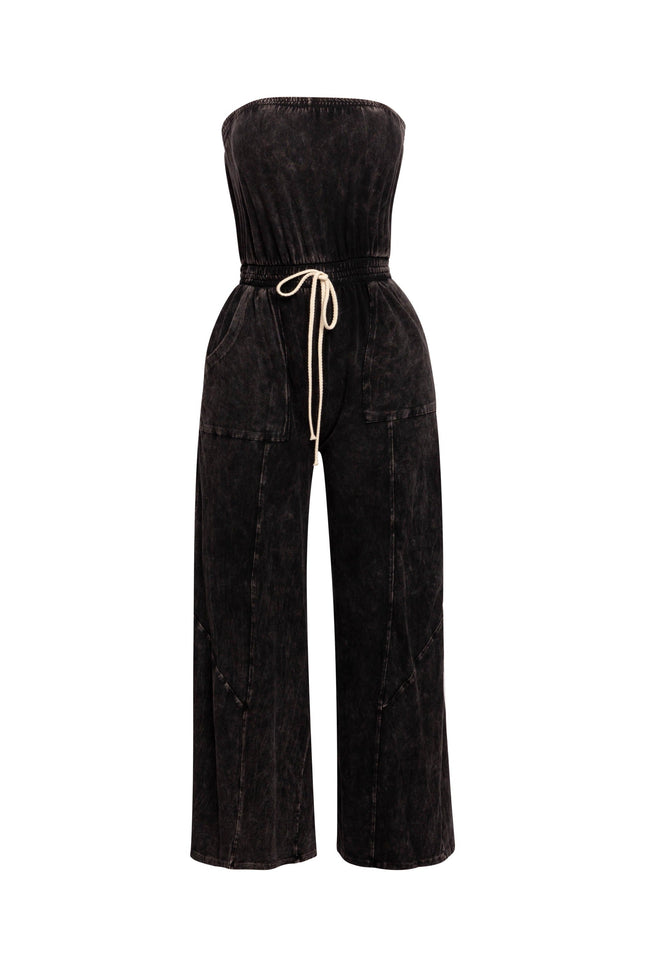 Mineral washed strapless wide leg jumpsuit - Muvin 