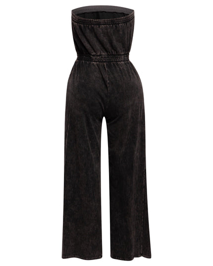 Mineral washed strapless wide leg jumpsuit - Muvin 