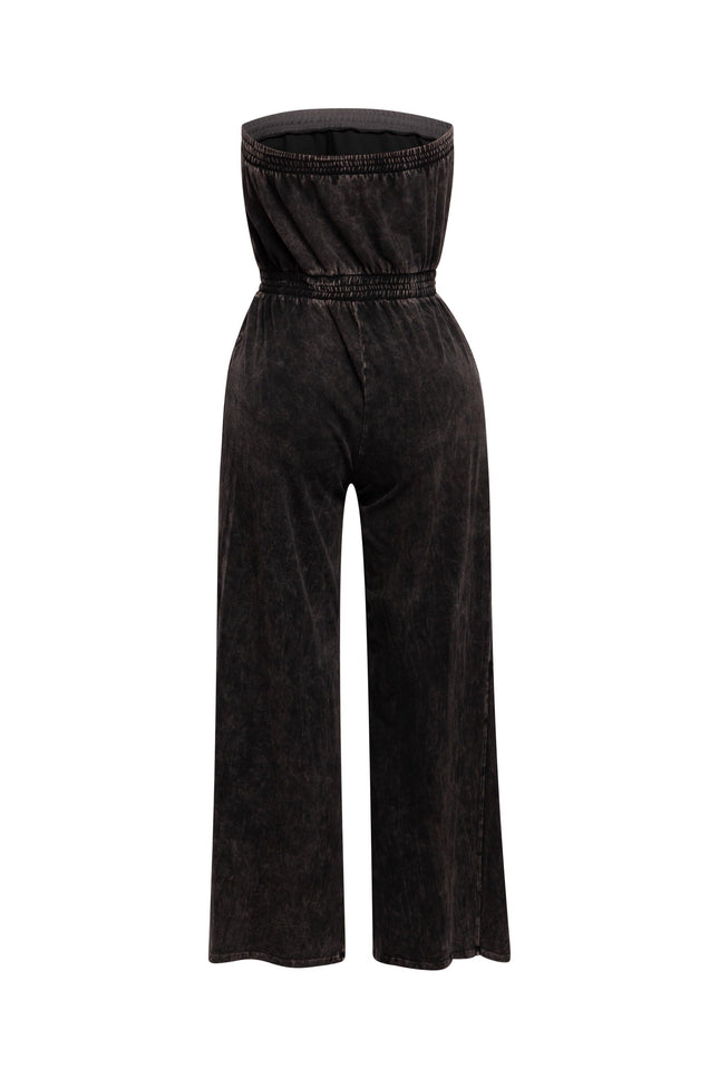 Mineral washed strapless wide leg jumpsuit - Muvin 