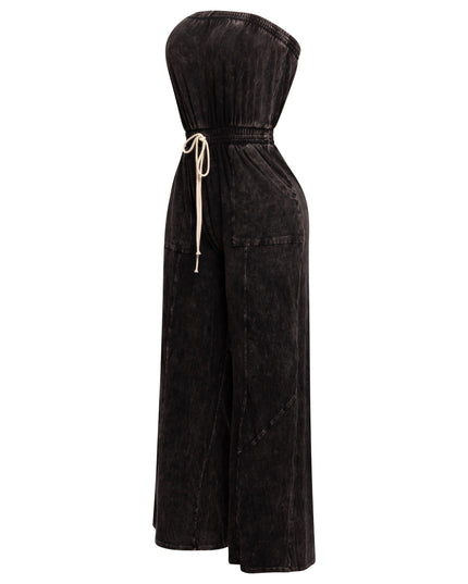 Mineral washed strapless wide leg jumpsuit - Muvin 