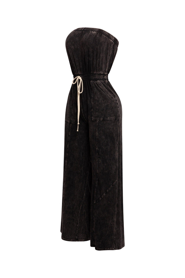 Mineral washed strapless wide leg jumpsuit - Muvin 