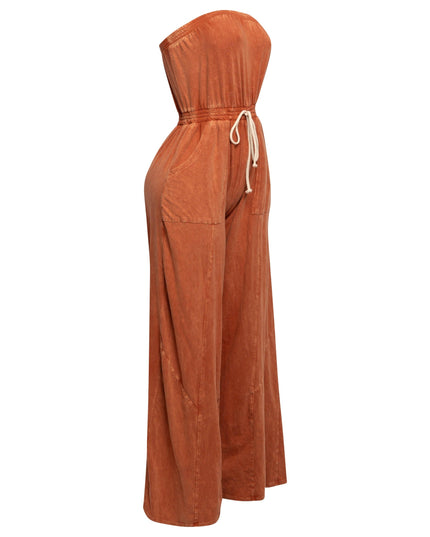 Mineral washed strapless wide leg jumpsuit - Muvin 