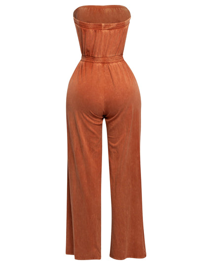 Mineral washed strapless wide leg jumpsuit - Muvin 