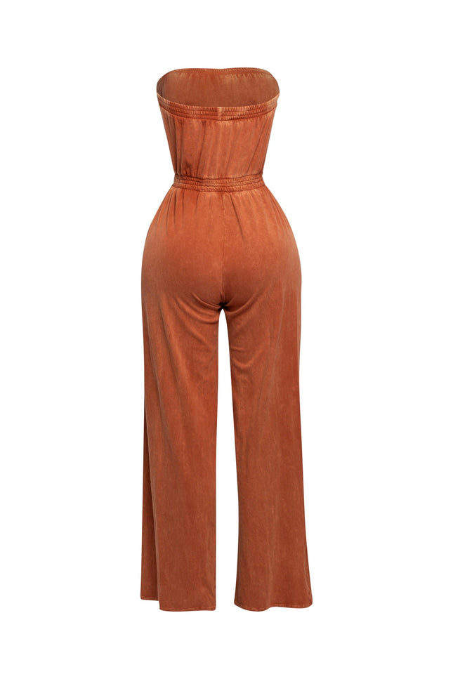 Mineral washed strapless wide leg jumpsuit - Muvin 