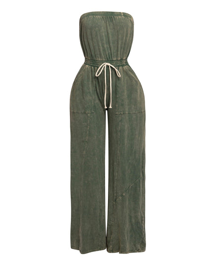 Mineral washed strapless wide leg jumpsuit - Muvin 