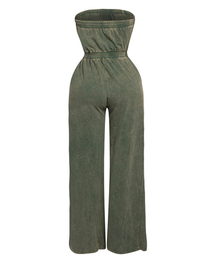 Mineral washed strapless wide leg jumpsuit - Muvin 