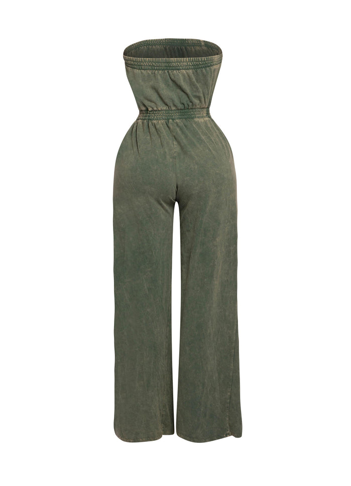 Mineral washed strapless wide leg jumpsuit - Muvin 