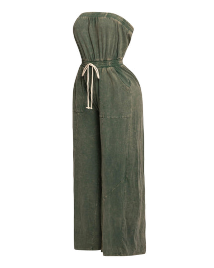 Mineral washed strapless wide leg jumpsuit - Muvin 