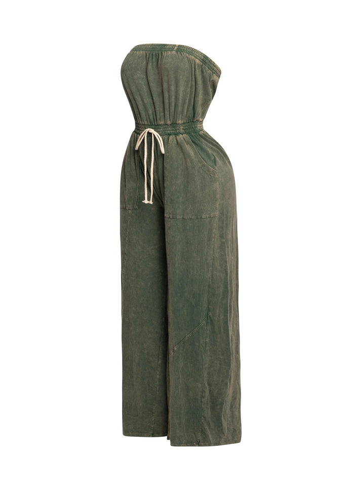 Mineral washed strapless wide leg jumpsuit - Muvin 