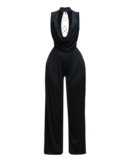 Mock neck cowl front wide leg jumpsuit - Muvin 