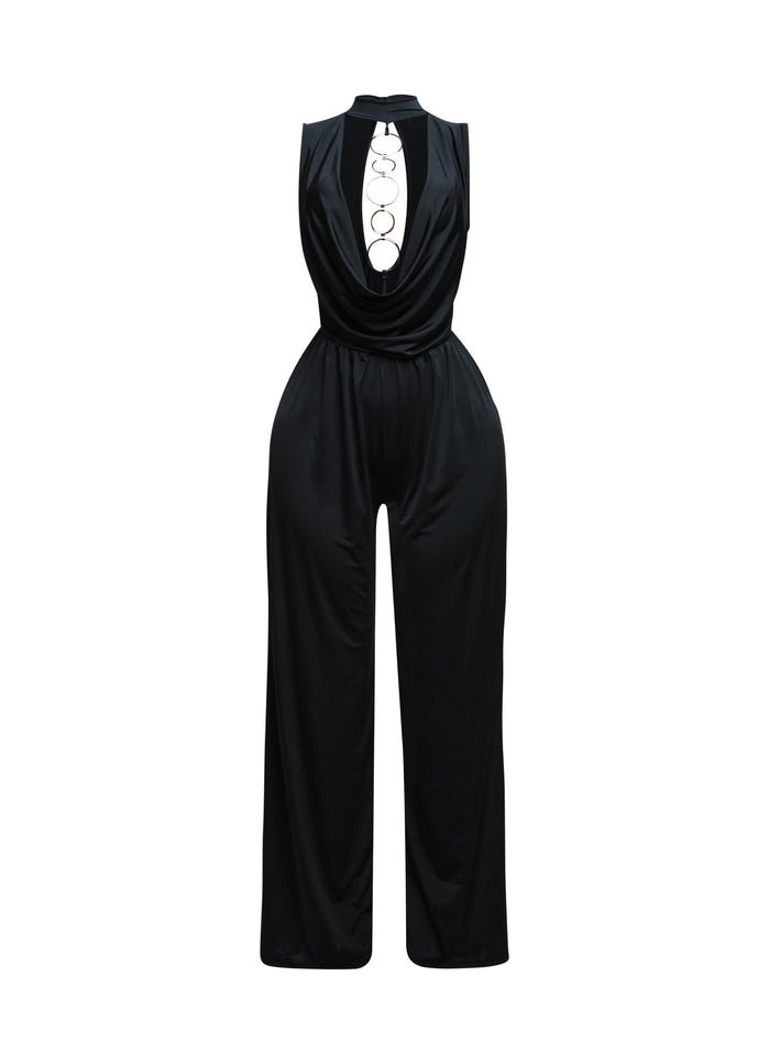 Mock neck cowl front wide leg jumpsuit - Muvin 
