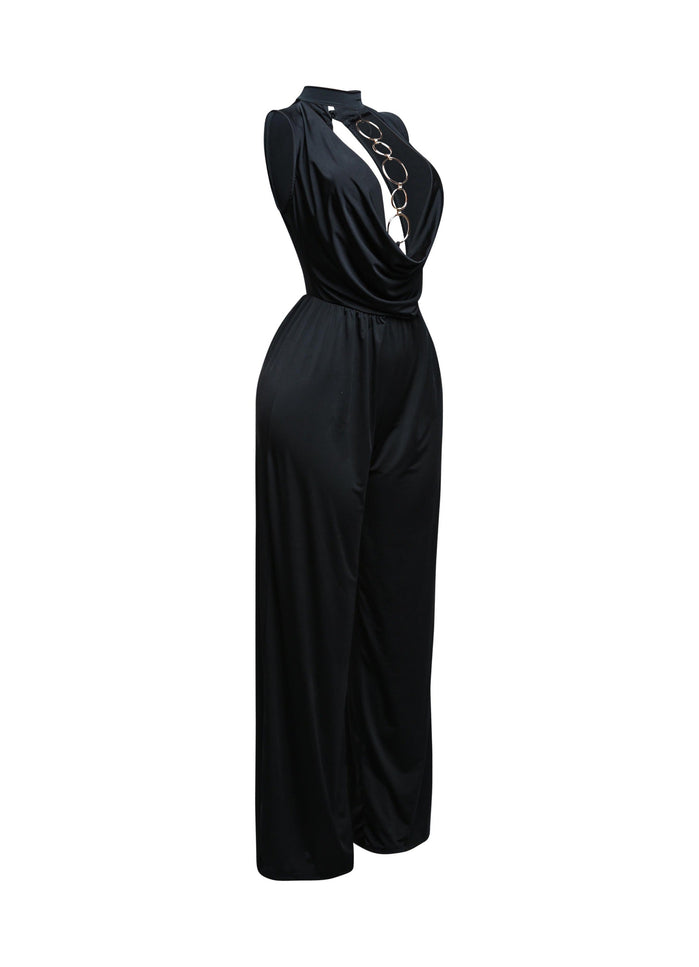 Mock neck cowl front wide leg jumpsuit - Muvin 