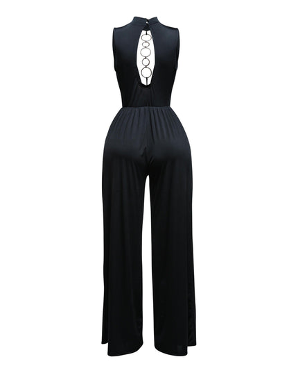 Mock neck cowl front wide leg jumpsuit - Muvin 