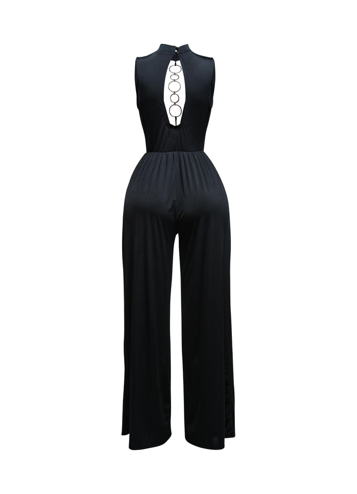 Mock neck cowl front wide leg jumpsuit - Muvin 