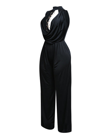 Mock neck cowl front wide leg jumpsuit - Muvin 