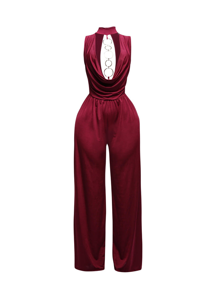 Mock neck cowl front wide leg jumpsuit - Muvin 