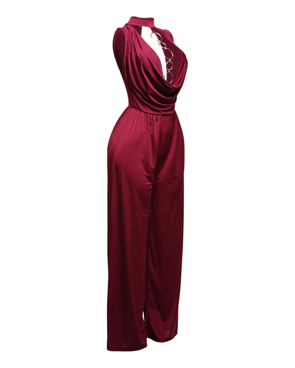 Mock neck cowl front wide leg jumpsuit - Muvin 