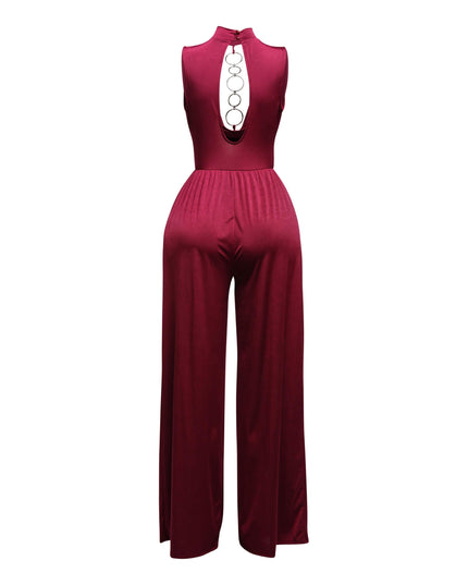 Mock neck cowl front wide leg jumpsuit - Muvin 