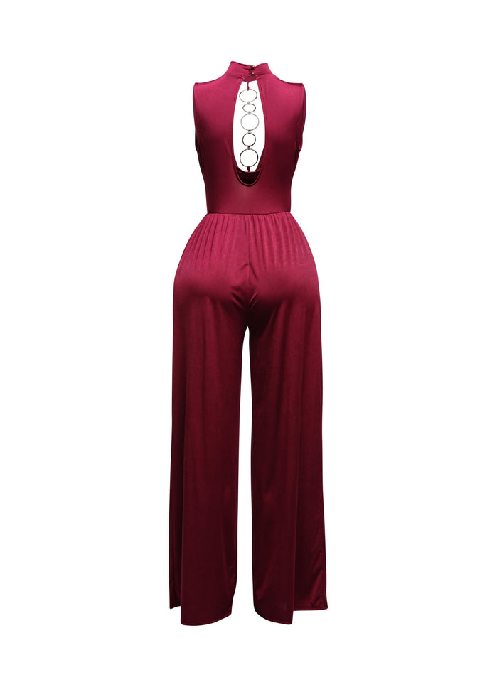 Mock neck cowl front wide leg jumpsuit - Muvin 