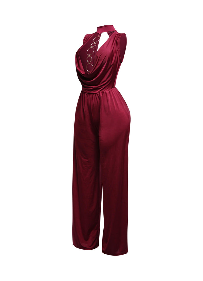 Mock neck cowl front wide leg jumpsuit - Muvin 