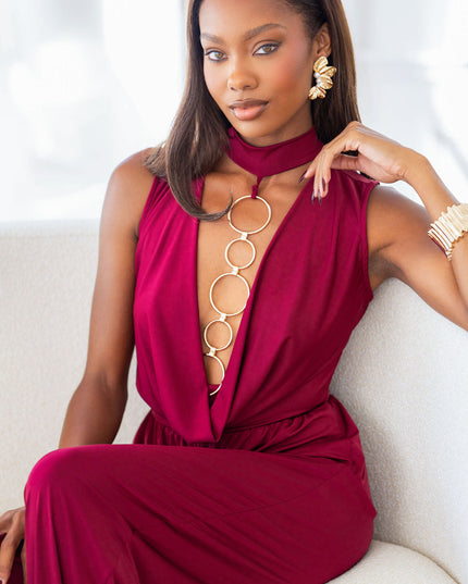 Mock neck cowl front wide leg jumpsuit - Muvin 