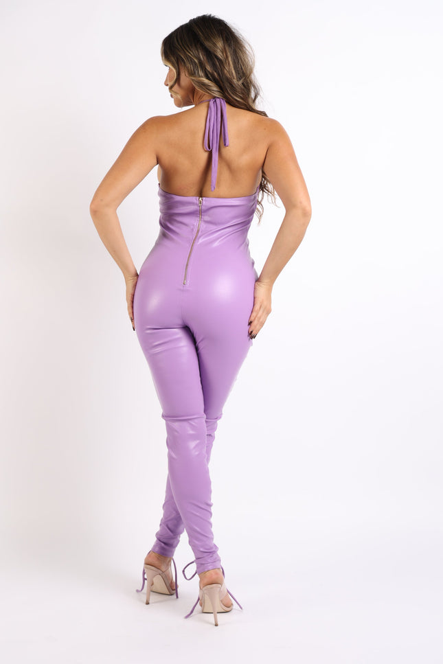 Track Lace-up detail and halter neck jumpsuit - Muvin 