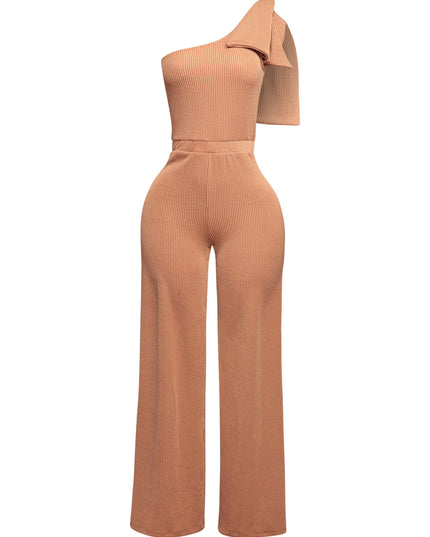 One shoulder bow detailed wide leg jumpsuit - Muvin 