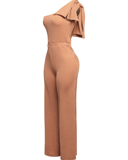 One shoulder bow detailed wide leg jumpsuit - Muvin 
