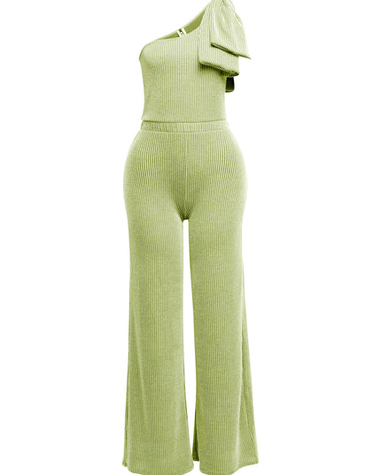 One shoulder bow detailed wide leg jumpsuit - Muvin 