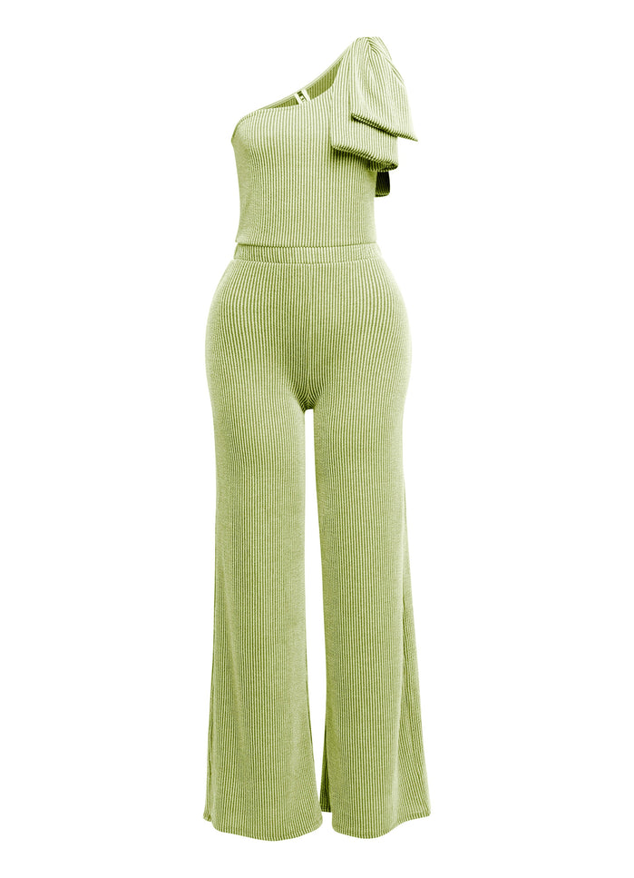 One shoulder bow detailed wide leg jumpsuit - Muvin 