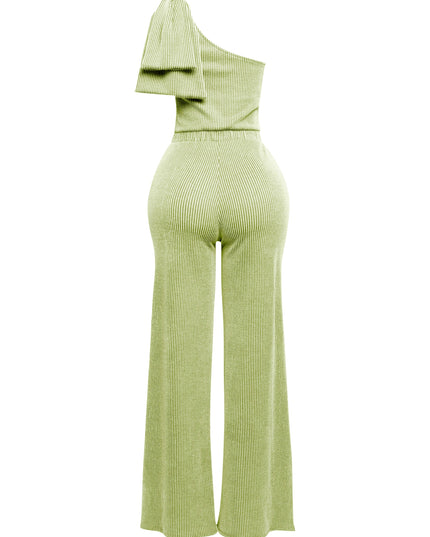 One shoulder bow detailed wide leg jumpsuit - Muvin 