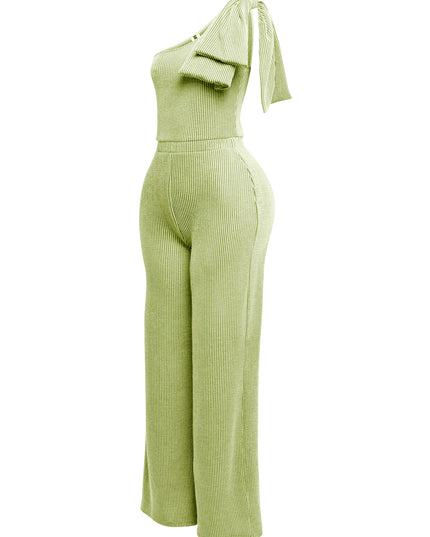 One shoulder bow detailed wide leg jumpsuit - Muvin 