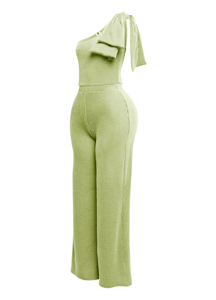 One shoulder bow detailed wide leg jumpsuit - Muvin 