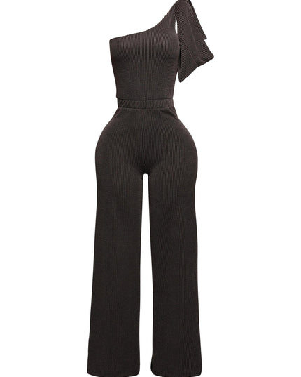 One shoulder bow detailed wide leg jumpsuit - Muvin 