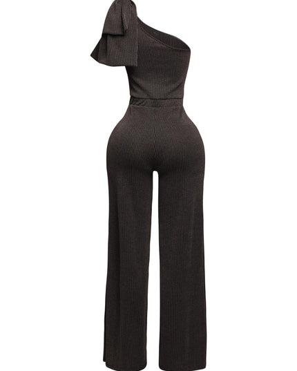 One shoulder bow detailed wide leg jumpsuit - Muvin 