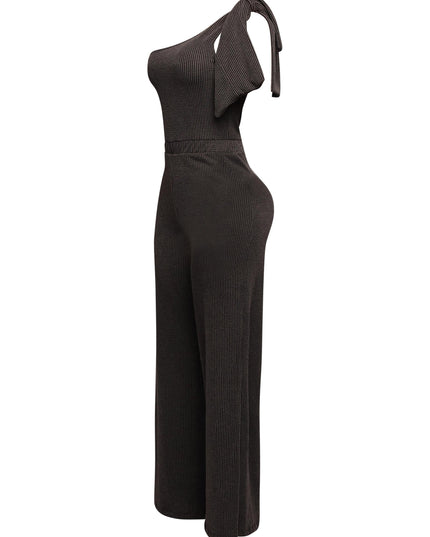 One shoulder bow detailed wide leg jumpsuit - Muvin 