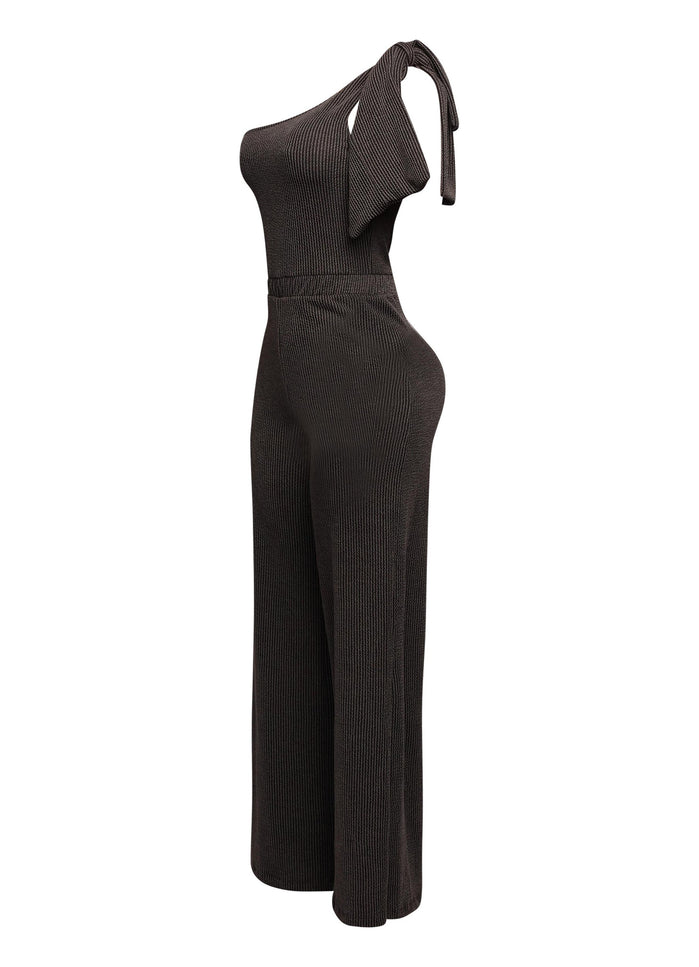 One shoulder bow detailed wide leg jumpsuit - Muvin 