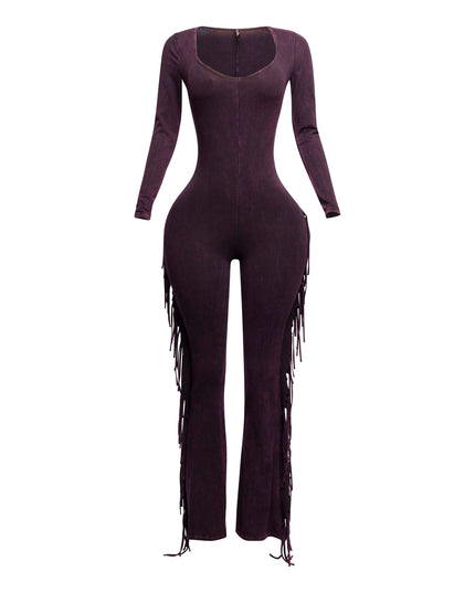 Mineral washed fringed jumpsuit - Muvin 