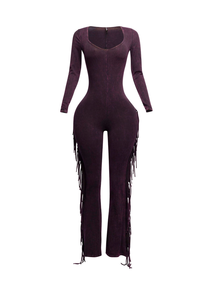 Mineral washed fringed jumpsuit - Muvin 