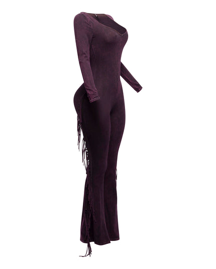 Mineral washed fringed jumpsuit - Muvin 
